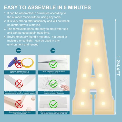 Multifunctional 4ft Large Marquee Letters A, Corrugated Plastic Board Large Light up Letters, For Marriage Proposal, Party Decorations, Grad, Letter Balloons(Letters A）