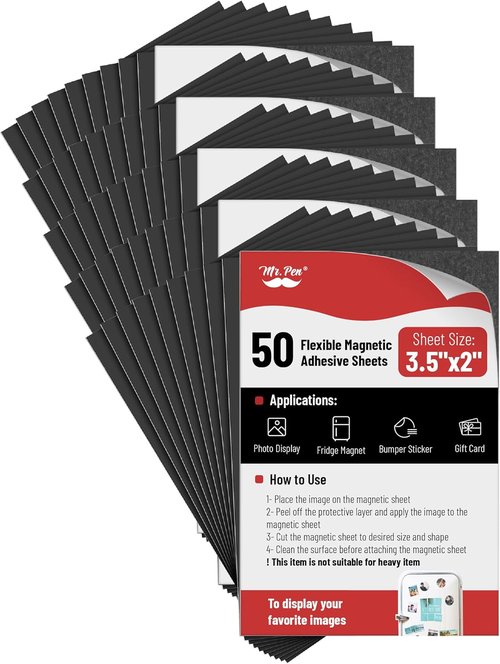 Mr. Pen Adhesive Magnetic Sheets - 3.5" x 2" | 50 Pack Flexible Cuttable Magnets for Crafts & Photos
