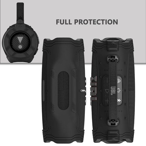 XEGIMOR Silicone Cover Case for JBL Charge 6 Portable Bluetooth Speaker Accessories, Charge 6 Speaker Protective Case with Shoulder Strap (Black Cover)