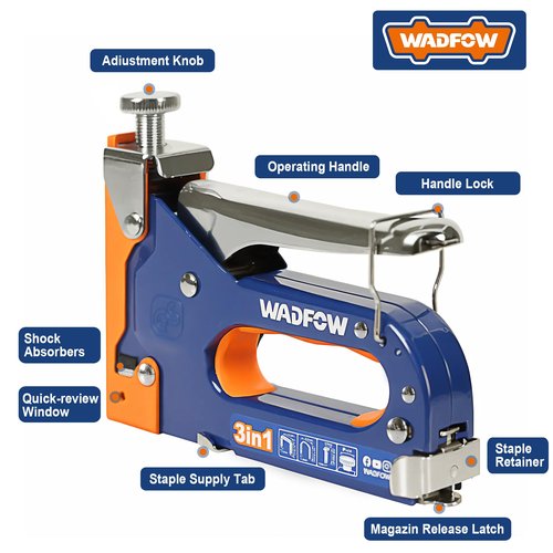 WADFOW Heavy Duty 3-in-1 Stapler Gun with 3,000 Staples: Manual Brad Nailer, Power Adjustment Stapler Gun for Wood, Crafts, Carpentry, Decoration and DIY