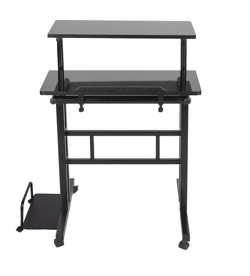 Mind Reader Mobile Sitting, Standing Desk, Rolling Reversible Home Office Laptop Workstation with Side Storage, Locking Wheels, Black