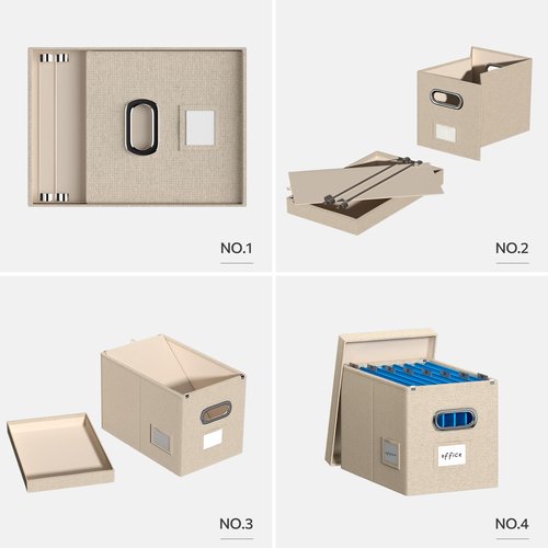 DYWMM Hanging File Box with Lid, Set of 2 Filing Organizer Storage Box, Linen Collapsible Decorative Office/Home File Cabinet (14x9.3x10.9 inch) (Beige)