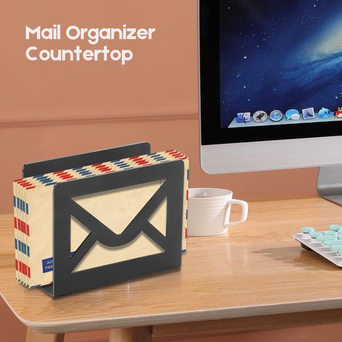 appacare Desktop Metal Mail Holder,Modern Black Letter Organizer for Desk with Cutout Envelope Design,Home and Office Envelope and Document Storage Rack (Black)