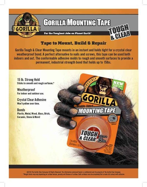 Gorilla Tough & Clear Double Sided Mounting Tape, 1" x 60", Clear, (Pack of 10)