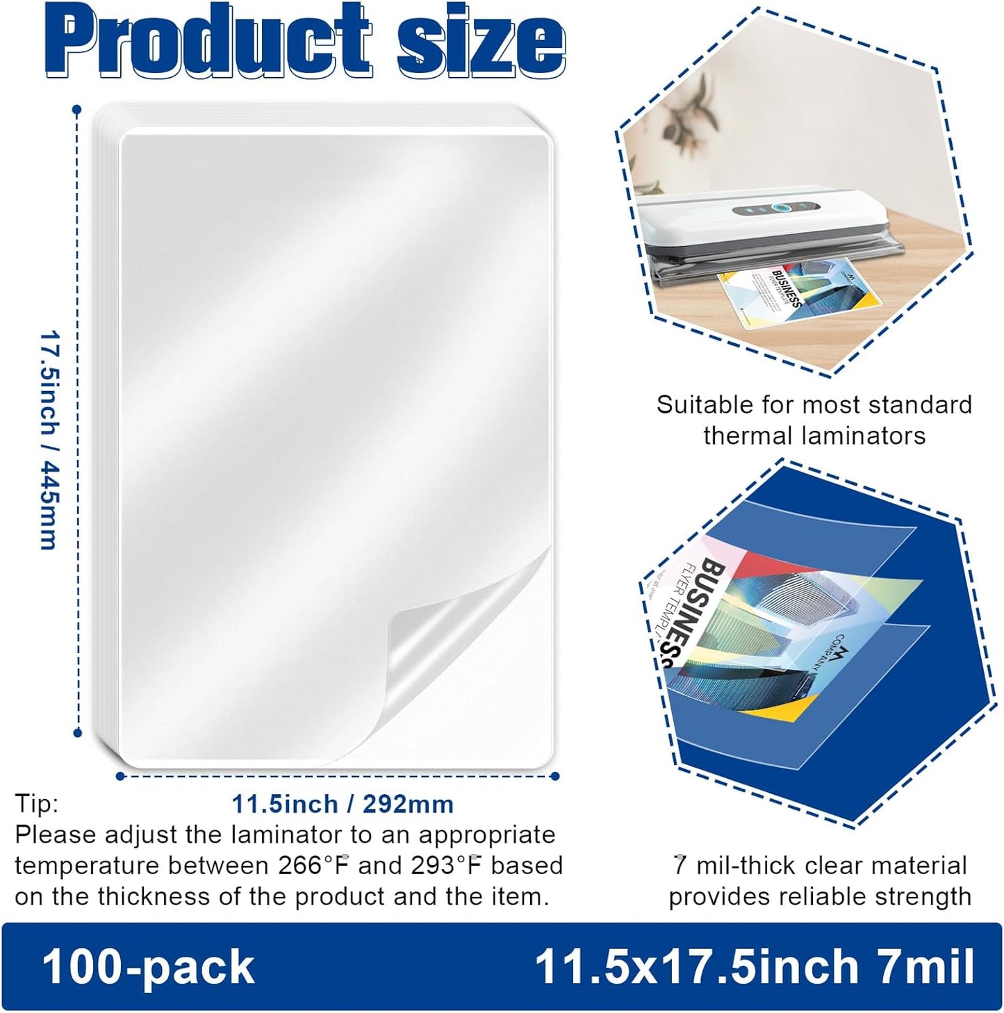 100 Pack Thermal Laminating Pouches - 7 Mil Thick Clear Sheets for 11 x 17 Tabloid | Ideal for Education