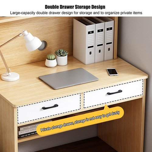 SUZEPER Wooden Computer Desk with Hutch, Writing Study Desk with Bookshelf and Drawers, Space Saving Home Office Desk with Storage Shelves for Small Space Workstation(31" L x 20" W x 71" H, A)