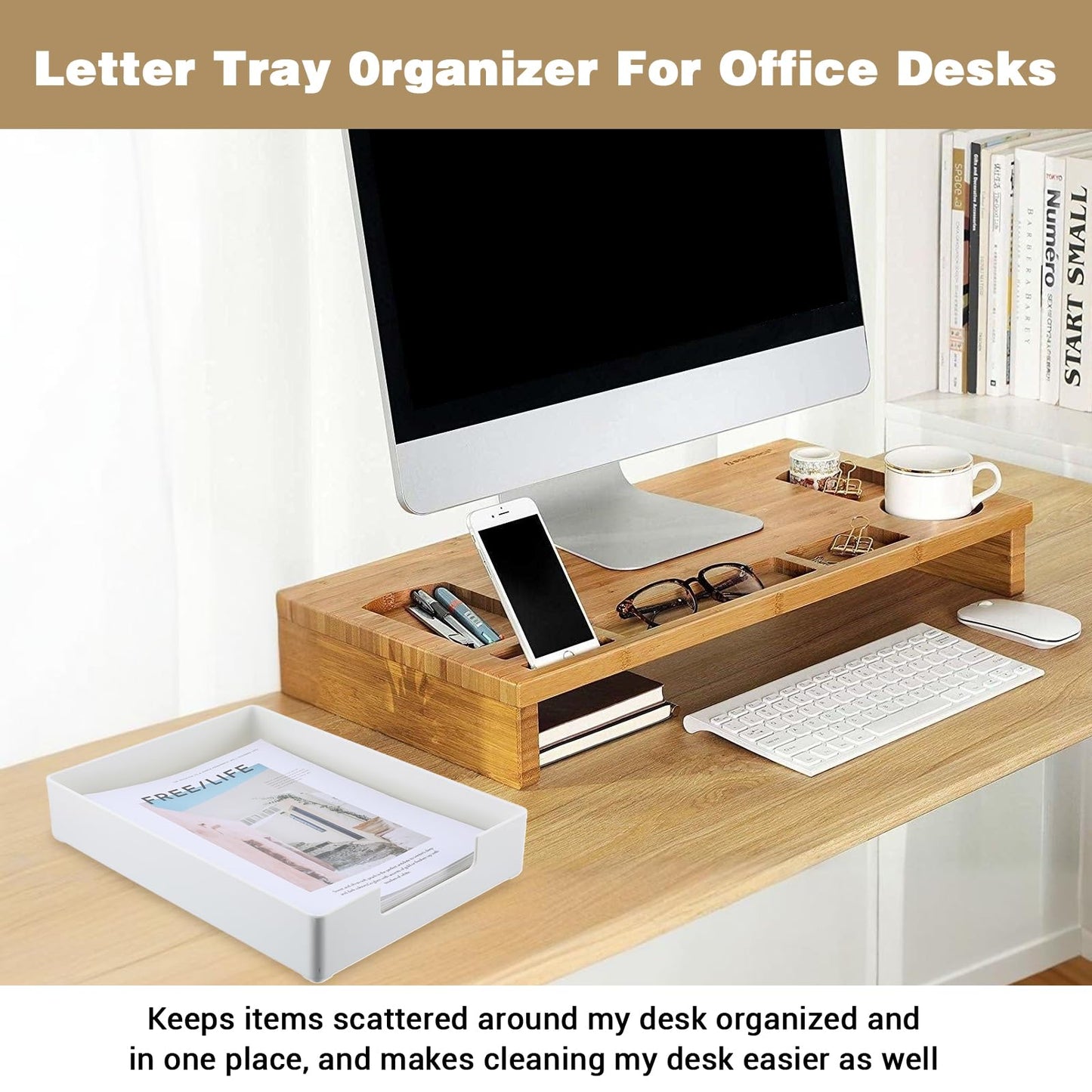 2 Pcs Rectangular Plastic Desk Organizer Tray, Desk Letter Tray, A4 Letter Size Stackable File Tray, Desktop File Paper Holder, Book Storage Rack, Anti-Skid Plastic Organizer Desk Tray for Office