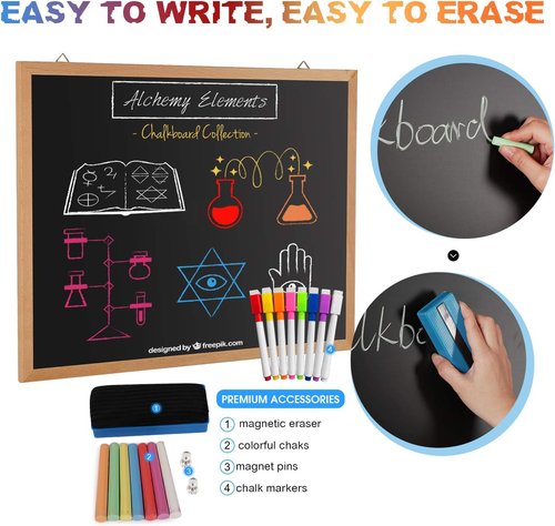 Magnetic Chalk Board - 24" X 18" Natural Wood Framed Blackboard for Home, Kitchen & School Decor