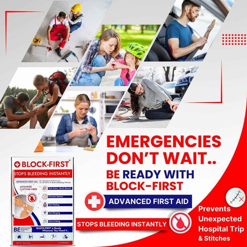 BLOCK-FIRST Advanced First Aid Kit– Stops Bleeding Instantly & Prevents Stitches, Emergency Trauma Medical Kit for Home, Car, Travel, Camping, Hiking, Office, Sports, Outdoor Survival, Multi-Use Pack