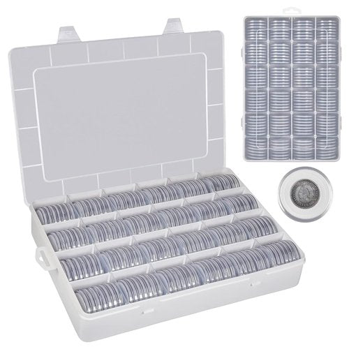 168 Pcs 46mm Coin Capsules Case with Foam Gasket, Plastic Storage Organizer Holder for Coin Collection Supplies, 7 Sizes (16/20/ 25/27/ 30/38/ 46mm) (Box Only)-White