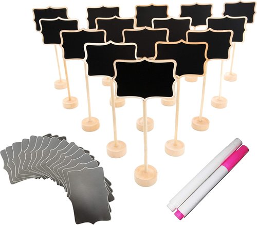 Skiennix 15 Pack Mini Chalkboard Signs - Water-Based Chalk Included | Perfect for Weddings & Events