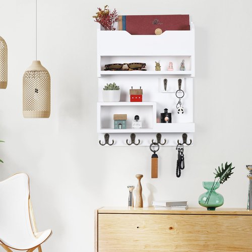 HEKFL Key Holder for Wall, Mail and Key Holder with Key Hooks, Mail Organizer Wall Mounted for Home Decor, White