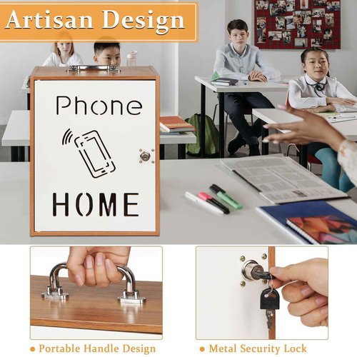 Lzttyee Cell Phone Holder Classroom 36 Slots Wooden Cell Phone Storage Cabinet Pocket Chart with Handle and Security Lock for Classroom Office (36 Grid Cabinet Cherry)