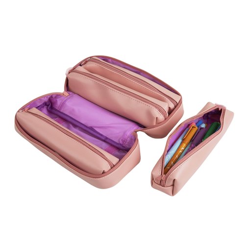 Erin Condren Mauve Vegan Leather 5-in-1 Zipper Pouch - Multi-Compartment Storage, Use as One Big Pouch or 5 Separate Pouches