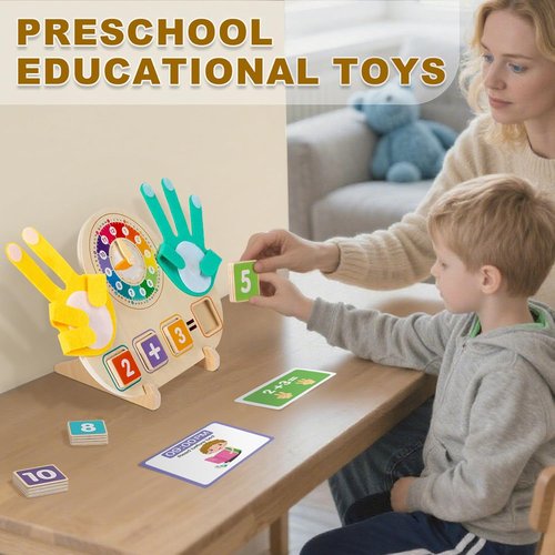 Skiennix 2-in-1 Math Manipulatives - Number Counting Blocks & Teaching Clock for Preschool Kids | Montessori Learning Toys for Ages 3-5