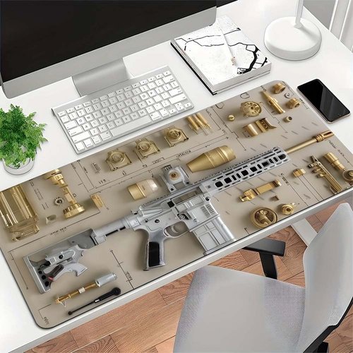 Cool Military Weapon Build Weapon Parts Display Large Gaming Mouse Pad, Stylish Desk Protector with Non-slip Rubber, Multi-size for Laptop & Desktop Use, Desk Mat for Keyboard and Mousepad(Style A Thi