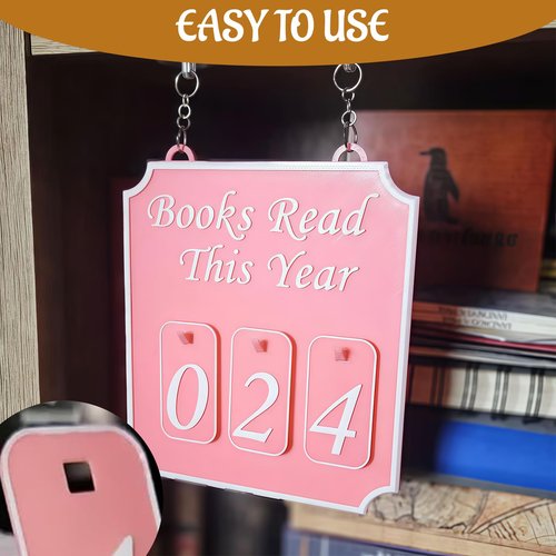 Handmade Wooden Hanging Bookshelf – Books Read This Year Counter & Bookish Wall Decor – Rustic Book Lover Sign for Home, Office, or Classroom (Pink)