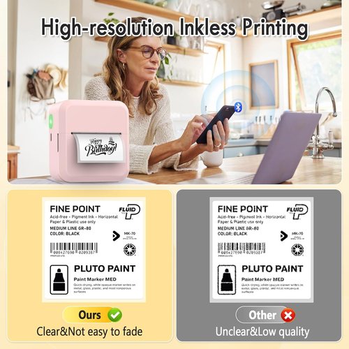 HuiJuKeJi Label Maker - Portable Bluetooth Mini Printer with Inkless Thermal Technology | 50x30mm Tape