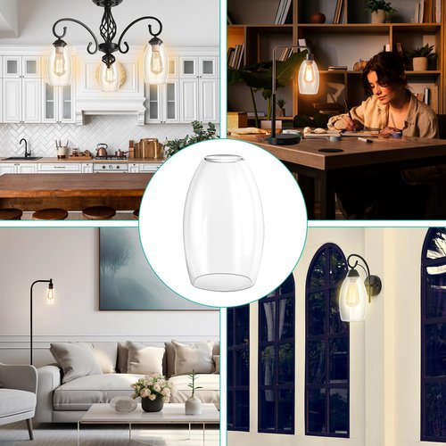 HGHYjrxfkl 1 Pack Oval Clear Glass Lamp Shade, with 1-5/8" Fitter Opening, Mini Glass Pendant light Shade,Lamp Shade Replacement for Chandelier,Floor lamps,Table Lamps,Wall Sconces.