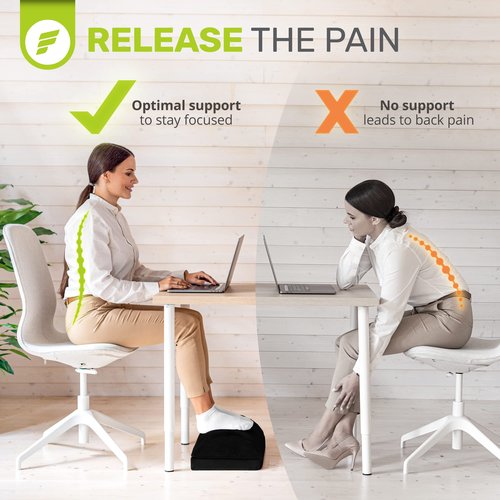 ErgoFoam Adjustable Foot Rest (Teardrop, Velvet, Black) and Lumbar Support Pillow Bundle