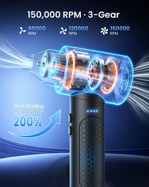 LOXP Electric Air Duster - 150,000 RPM Powerful Compressed Air Blower with LED Light & Fast Charging