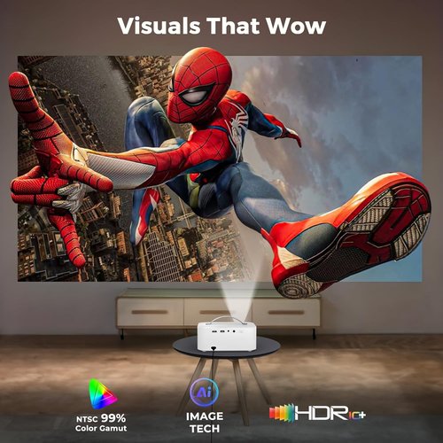 Lisowod 4K Outdoor Projector - Smart AI Moving 2.0 OS with WiFi & Bluetooth | 50W Dolby Audio, HDR10+