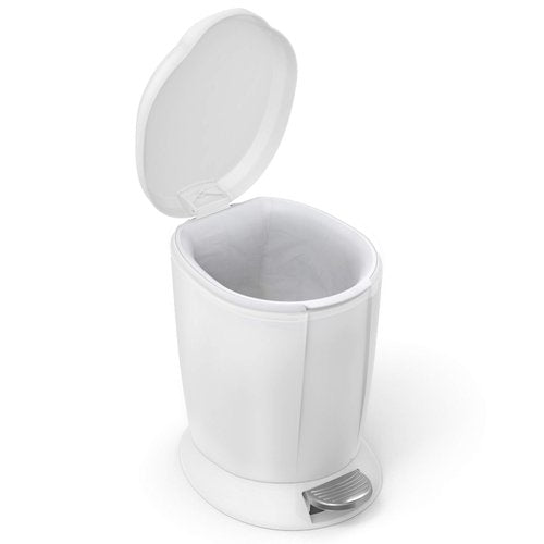 simplehuman 6 Liter Round Plastic Bathroom Trash Can Bundle, Black and White