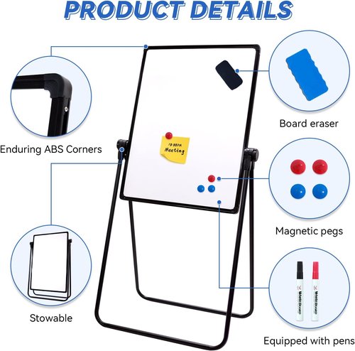 Regine Switzerland Dry Erase Board - 23"x17" Double-Sided Magnetic Whiteboard with Adjustable Stand for Home Office
