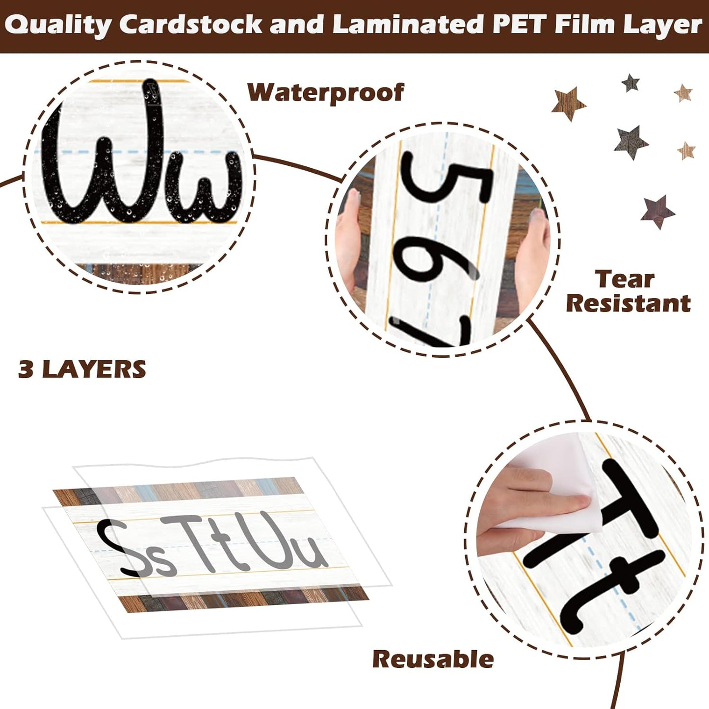 Skiennix Alphabet Bulletin Board Strips Set - 12 Pieces ABC & Number Border Posters for Classroom | Industrial Chic Design