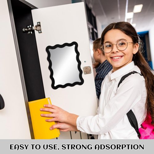 Leinuosen Scalloped Magnetic Locker Mirror - 5" x 7" Real Glass Makeup Mirror | Cute Black Decor for Lockers