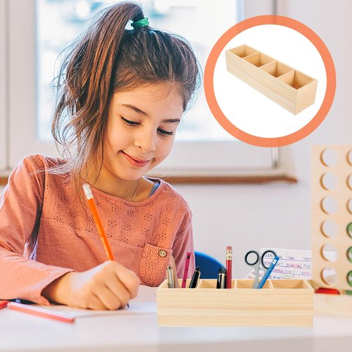 EXCEART Wood Pencil Holder for Desk,Remote Control Holder Desktop Storage with 4 Compartments Multi-Functional Desk Organizer for Pen Pencil Office Supplies Remotes