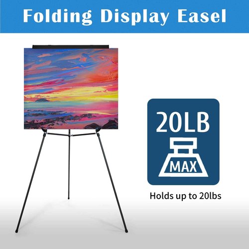 Falling in Art Aluminum Flip Chart Display Easel Stand with Adjustable Floor for Boardroom, Whiteboard, Paper Pads, Signage, 63 1/2'' High, Black