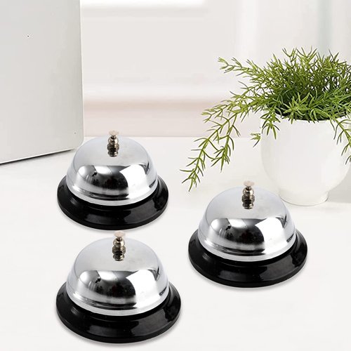Fasmov 6 Pack 3.4 Inch Diameter Call Bells, Chrome Finish Customer Service Bell, Desk Bell Service Bell for Hotels, Schools, Hospitals, Customer Service, Warehouses