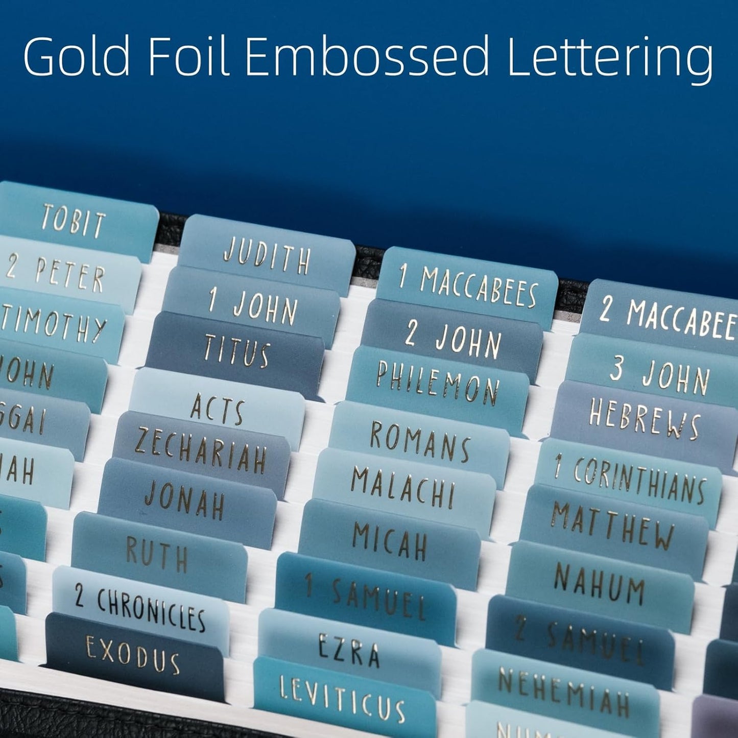 UPAFEXXI Bible Tabs - Laminated with Gold Foil Embossed Lettering | Easy-to-Read Large Print Stickers for 80 Chapters