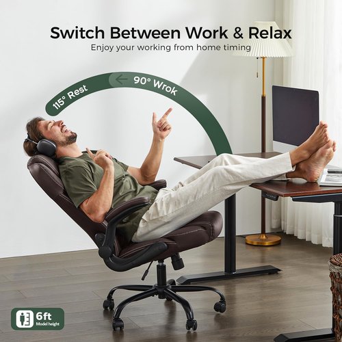 Amseatec Office Chair - Ergonomic PU Leather Executive Desk Chair with Lumbar Support & Adjustable Arms | Brown