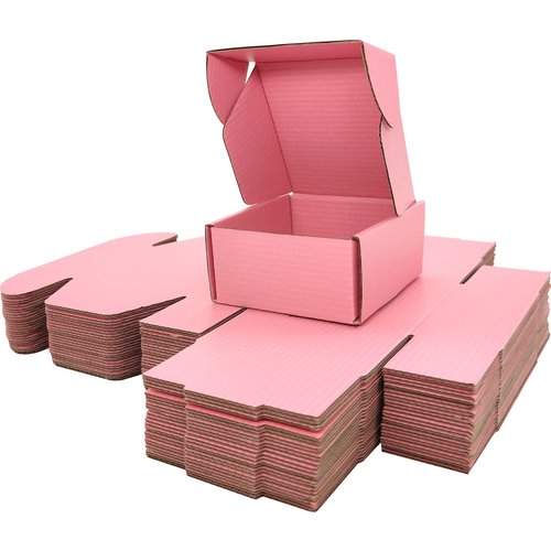 Lmuze Small Pink Shipping Boxes for Small Business Pack of 25-4x4x2 inches Cardboard Corrugated Mailer Boxes for Shipping Packaging Craft Gifts Giving Products
