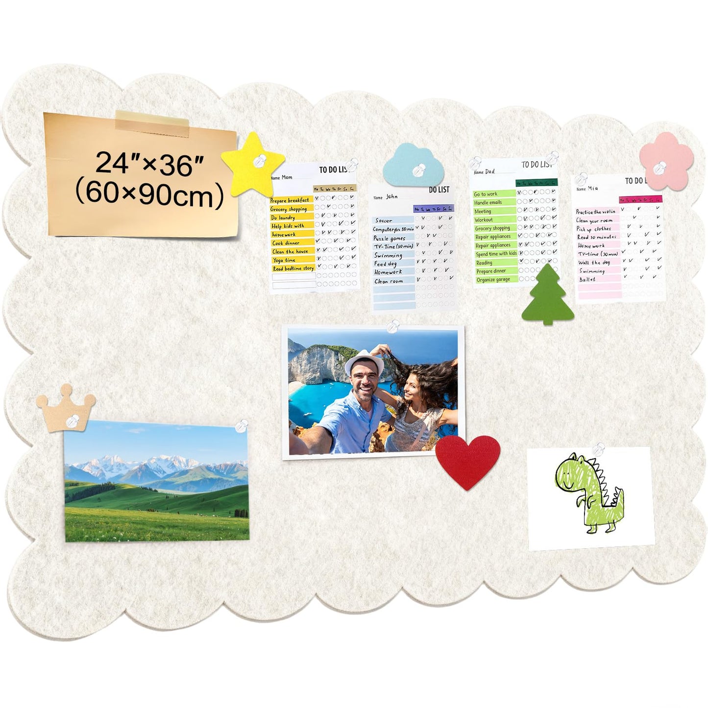 Felt Bulletin Board 36"×24" Large Pin Cork Boards for Walls Decor(with 30 Pcs Push Pins) Picture Photo Wall Display Notice Vision Board Office Supplies Accessories Kitchen,Classroom,Home,Room Decor