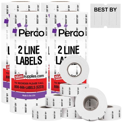 Perco 2 Line "BEST BY" Labels - 32 Rolls, 4 Sleeves, 24,000 Blank Date Gun Labels for Perco 2 Line Date Guns - Made in USA