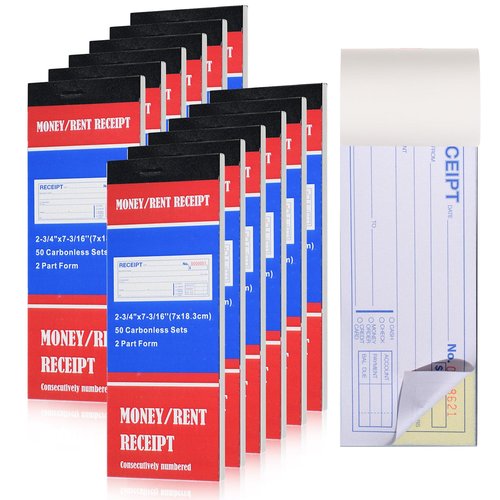 12 Pads Money and Rent Receipt Book 2.75 x 7.2 Inch Receipt Log Book Bound Cover 2 Part Carbonless Receipt Book with Carbonless Copies 50 Sets Per Book