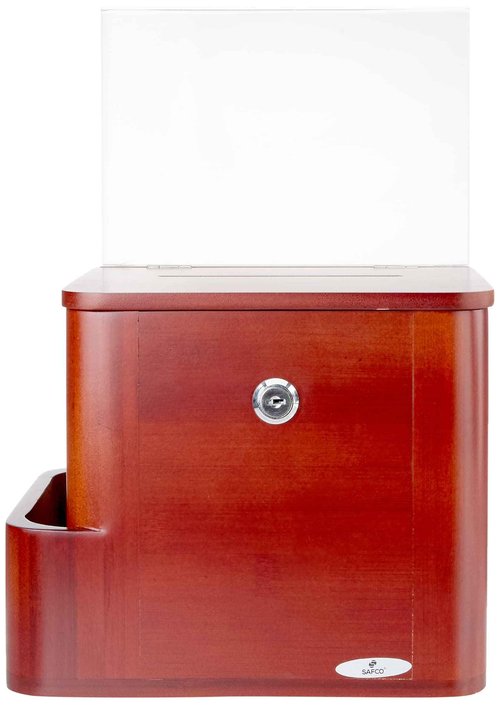 Safco 4237CY Bamboo Suggestion, Donation, Voting and More Box, Lock, Key and Storage Slot Included, Cherry