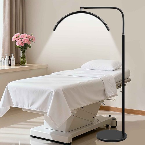 ZEKAHOV Half Moon LED Floor Lamp - Professional Shadow-Free, Dimmable Light | for Lash Techs, Estheticians & Tattoo Artists | Eyelash Extensions, Nail Art, Home & Office (Matte Black)