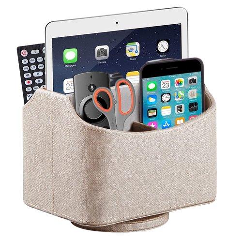 Arniche PU Leather Remote Control Holder,360 Degree Spinning Desk TV Remote Caddy,Desk Organizers and Accessories,for Controller,Media,Mail,Calculator,Mobile Phone,Pen Storage Holder(Beige)