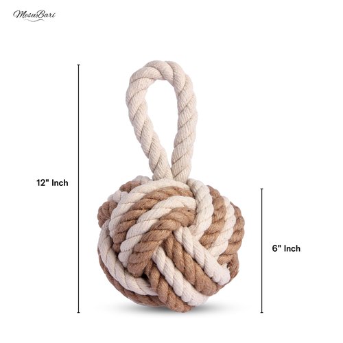 MesuBari Nautical Door Stop 6 inch Sailor's Knot Rope Doorstop with Handle, Heavy Weighted (4lbs) Cotton & Jute Rope, Twisted Design for Bedroom, Living Room, Window Wedge, Bookend