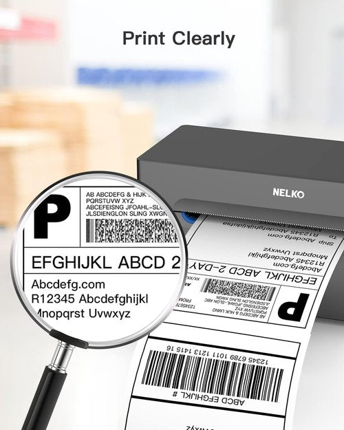 Nelko Bluetooth Thermal Shipping Label Printer - Black | Includes 500 Genuine 4x6 Direct Thermal Labels