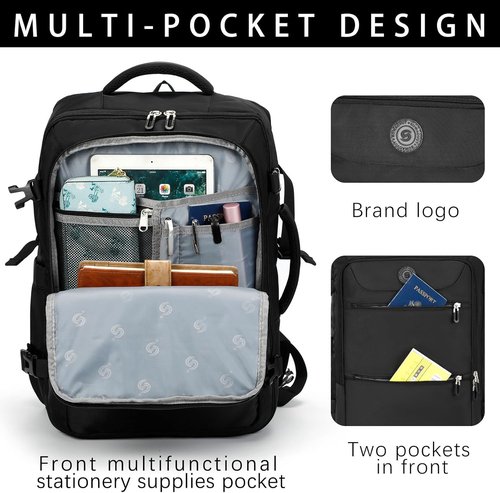 SHRRADOO Travel Backpack - Airline Approved Carry-On Luggage | 40L Fits 17" Laptop & 3-Piece Bag Set (Black)