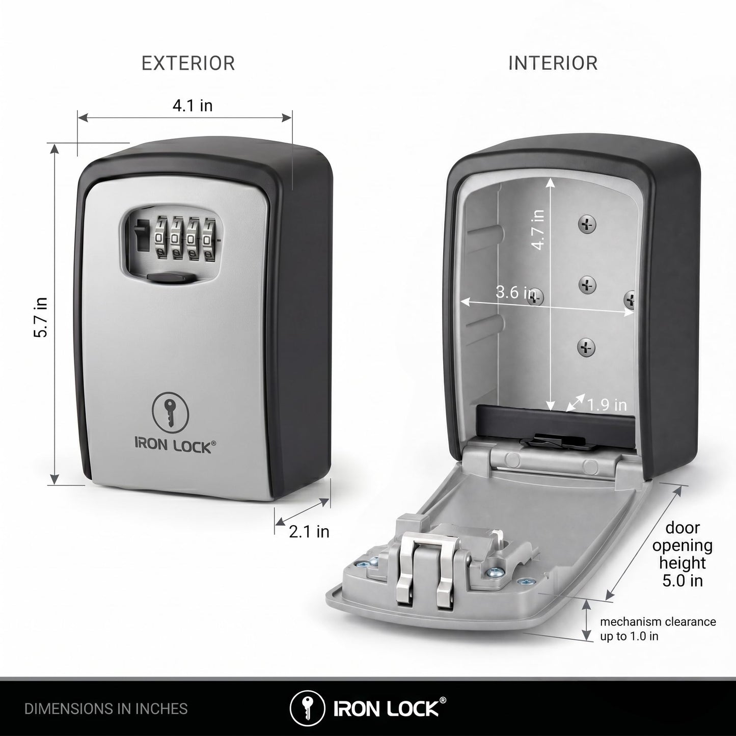 Iron Lock® XXL Wall Mount Key Lock Box with Code, Outdoor (Grey)