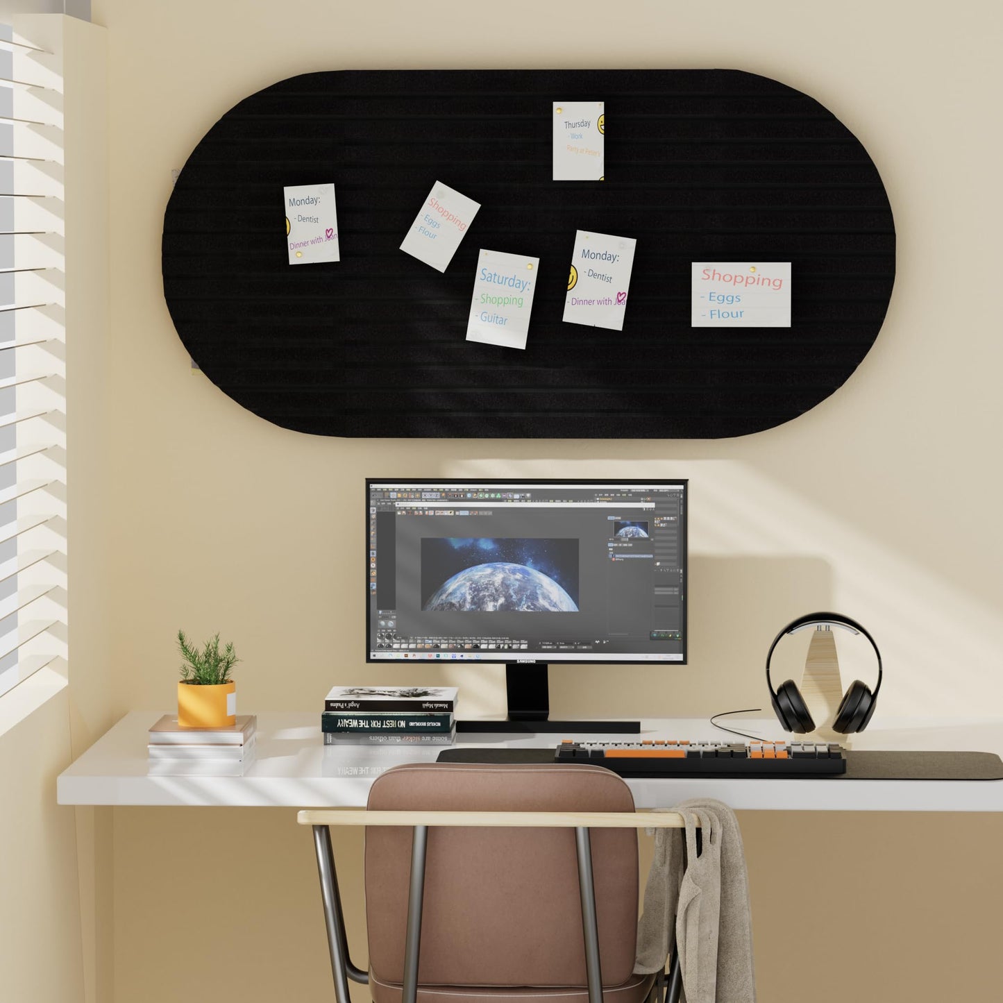 Felt Bulletin Board, 47" x 24" Cork Board Alternative, Decorative Felt Pin Board with 30 Push Pins, Vision Board for Office Home Bedroom Wall Decor, Photo Display (Black, Oval - 47 x 24 Inches)