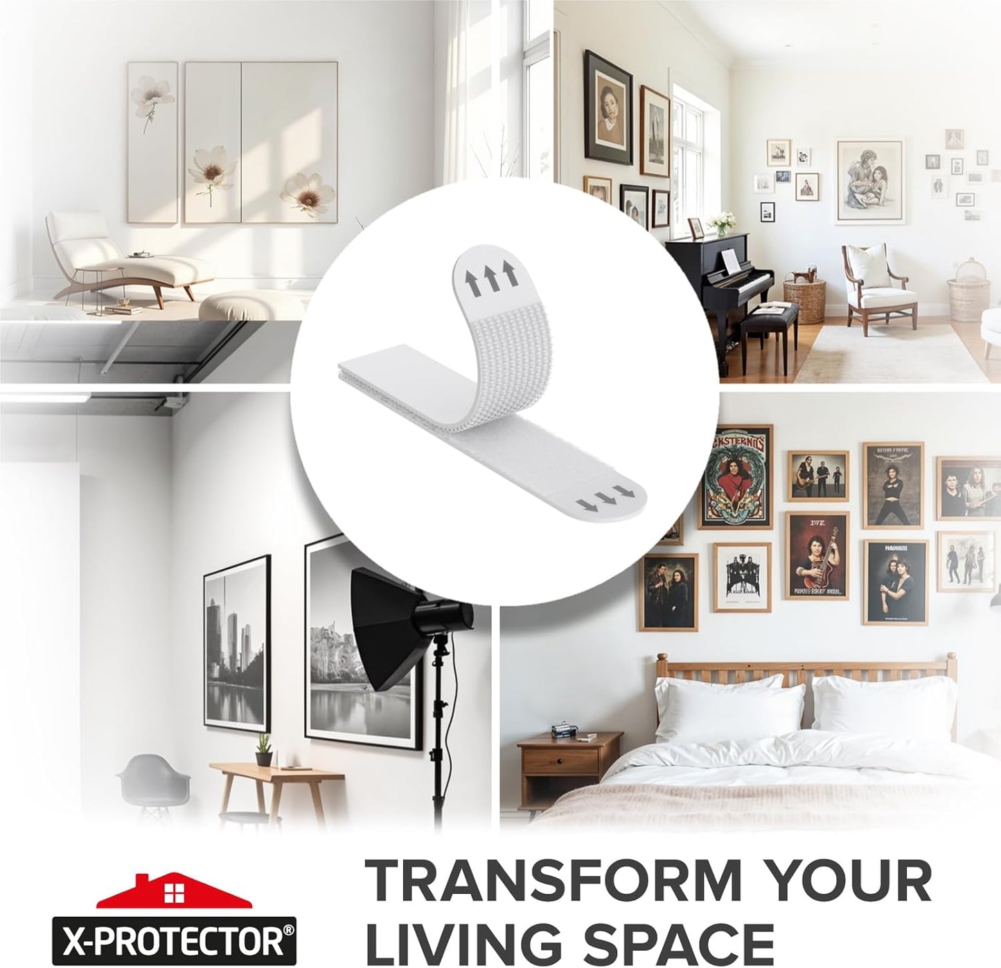 X-Protector Picture Hanging Strips - Heavy Duty Self-Adhesive Hangers for Damage-Free Walls - 20 Pairs, Holds Up to 15 LBS