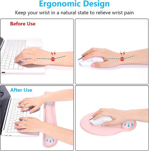 Dapesuom Ergonomic Keyboard Wrist Rest & Mouse Pad - Cute Pink Memory Foam Cushion for Pain Relief