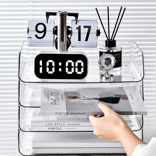 Gawerk Desk Organizer Stackable Desk Paper Letter Tray Organizer Office Desktop File Paper Holder Book Storage Organization Rack (Clear, 4 x Standard Entry)